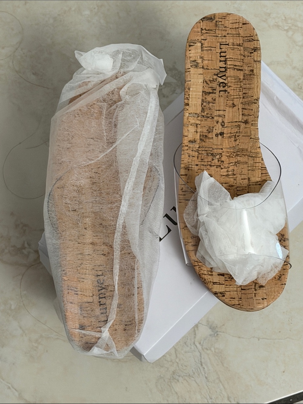 Clear Strap Cork Slide Sandals in White by